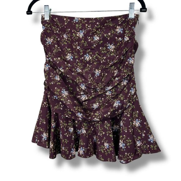 Veronica Beard NWT Merlot Multi Floral Print Taras Silk Ruched Mini Skirt Size 4 - Picture 2 of 10